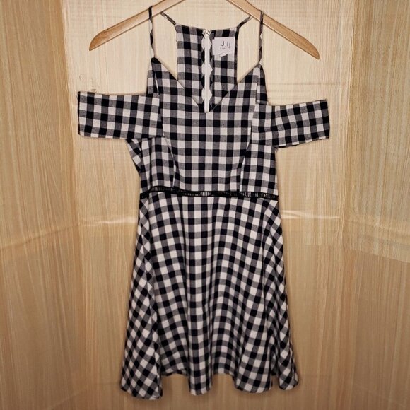 J By Joa Blue White Check Strappy Dress Medium - Picture 1 of 9